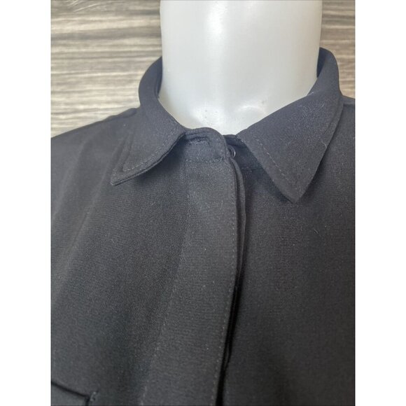 CATHERINE MALANDRINO Button Top Size M Basic Black Collar Roll Tab Sleeve Blouse - Picture 7 of 9
